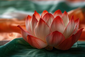 Indian flag and lotus composition close up, focus on, copy space vibrant colors, double exposure silhouette with symbolism