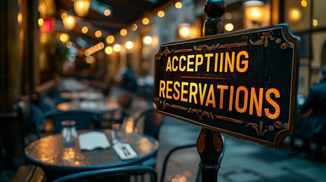 Sign that reads “ACCEPTING RESERVATIONS” - restaurant - fine dining - scheduling - planning - food - chef - new establishment - grand opening 