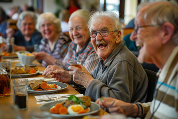 Senior friends dining together