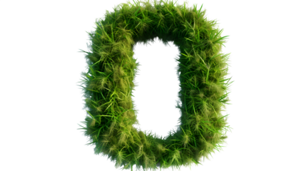 Digit 0 made with grass, PNG file, transparent background, isolated on white