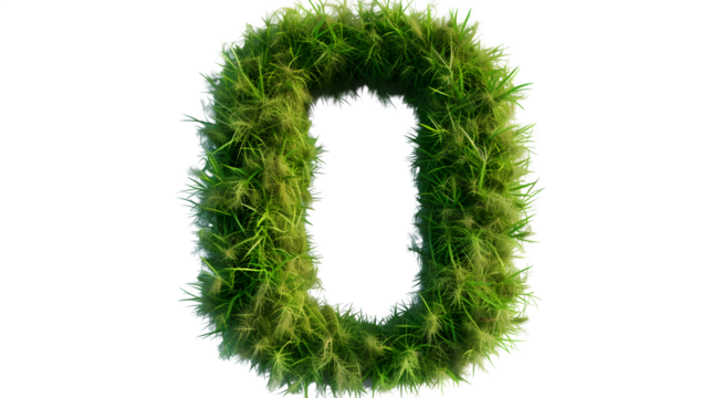 Digit 0 made with grass, PNG file, transparent background, isolated on white