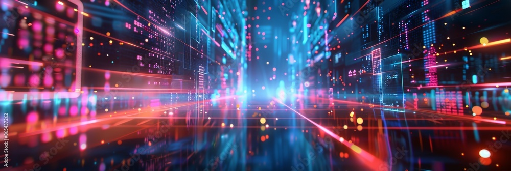 Aufkleber internet of things iot augmented reality, a dynamic abstract background with neon swirls and digital
