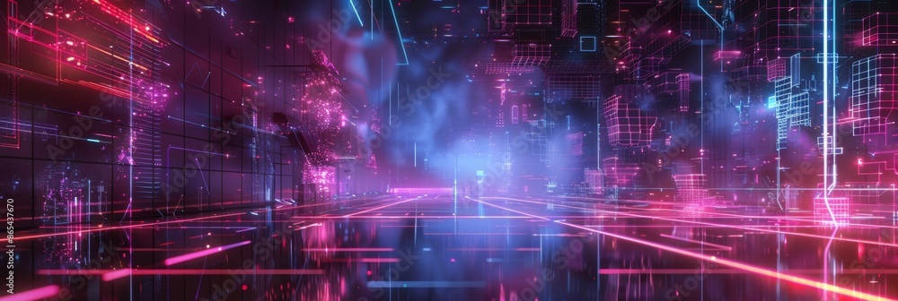 Poster internet of things iot augmented reality, a futuristic abstract background with holographic grids an