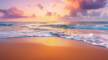 Soft Pastel Sunset on Sandy Beach Generative AI
