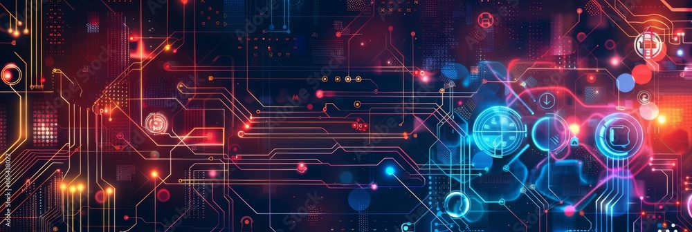 Poster internet of things iot augmented reality, a futuristic abstract design with luminous circuits and di