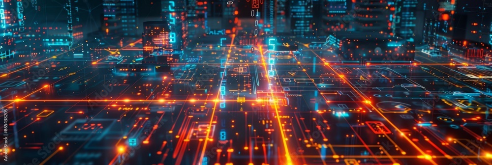Poster internet of things iot augmented reality, a futuristic abstract design with luminous circuits and di