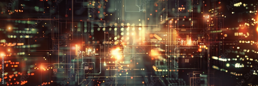 Poster internet of things iot augmented reality, a futuristic abstract design with luminous circuits and di