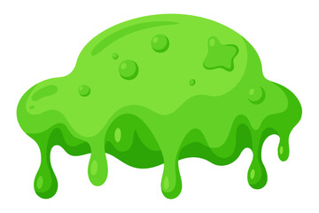 Cartoon green slime illustration on white background with related keywords