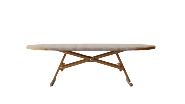Ironing board mockup with adjustable height and pad, PNG file, transparent background, isolated on white