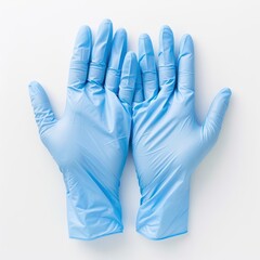 Obraz premium A pair of blue latex gloves ready for use, set against a clean white backdrop