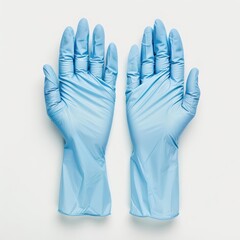 Obraz premium A pair of blue latex gloves ready for use, set against a clean white backdrop