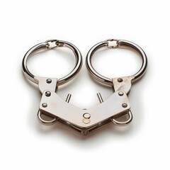 A pair of handcuffs, symbolizing law enforcement, set against a clean white backdrop