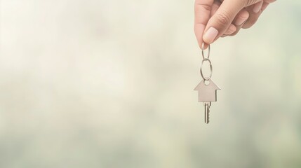 hand of real estate agent handing over house keys to a new home owner, real state advertising, hands giving home and key medal
