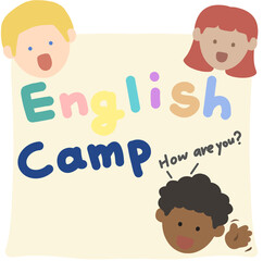 외국인 얼굴이 그려진 영어캠프 현수막
