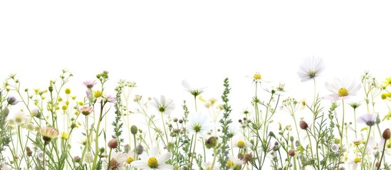 Fototapeta premium White Wildflower Pattern on Summer Meadow with Space for Text