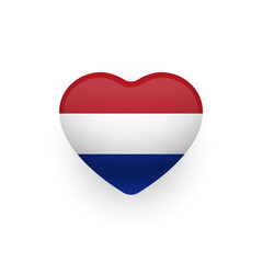 Fototapeta premium Netherlands flag shaped as heart icon design. Netherlands Flag Shaped as Heart on a White Background. Vector Illustration. 