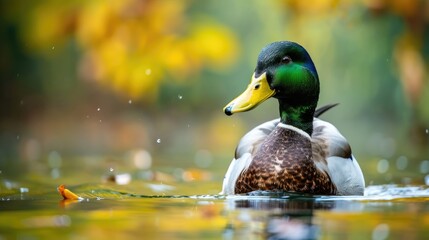 Obraz premium Duck swims in the pond