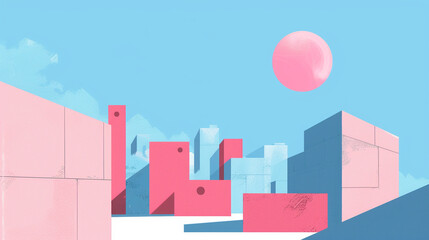 Naklejka premium Sky blue & bubblegum pink Constructivism art background