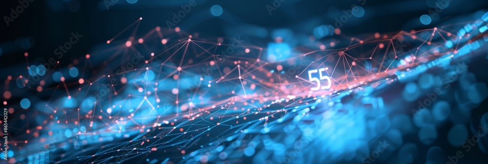 Poster network, an abstract background with interconnected signal waves and digital lines, representing ult