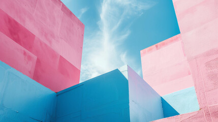 Fototapeta premium Sky blue & bubblegum pink Suprematism art background 