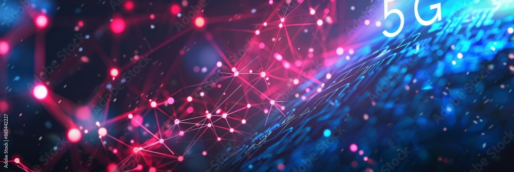 Poster network, an abstract background with interconnected signal waves and digital lines, representing ult