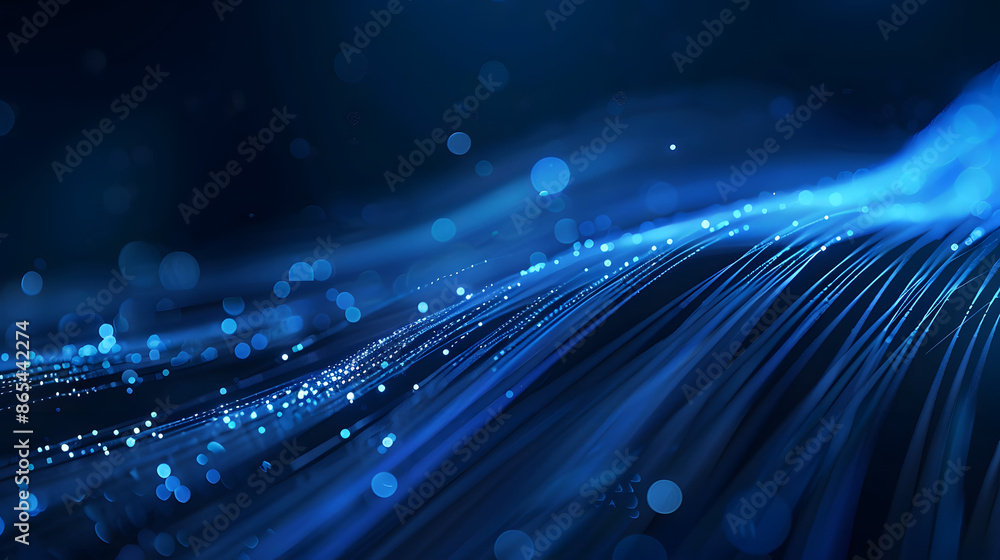 Poster bright blue light trails curve dynamically against a dark background, creating a sense of speed and 
