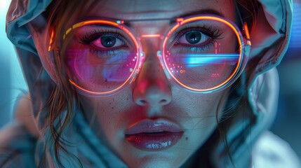 Futuristic Neon Glasses Close-Up - Generative AI