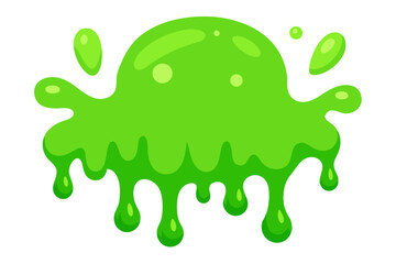 The image shows a green cartoon slime splashing on a white background