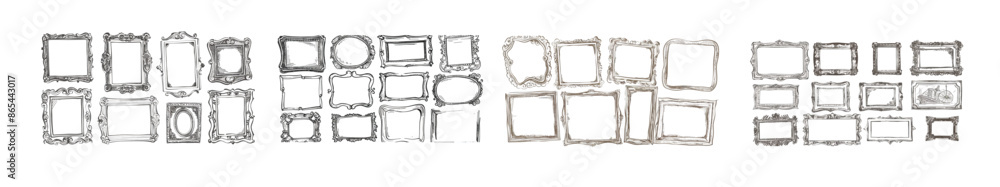 Aufkleber sketched doodle frames with square borders drawn by hand, isolated on a white background.