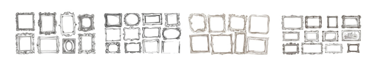 Sketched doodle frames with square borders drawn by hand, isolated on a white background.
