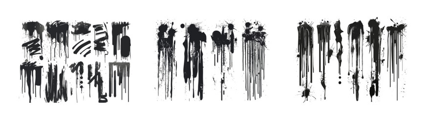 There are spray painted lines with paint drips. Graffiti paint, splatter drawings, dirt street art. Painted splash lines with graffiti spots. Isolated illustration signs.Print