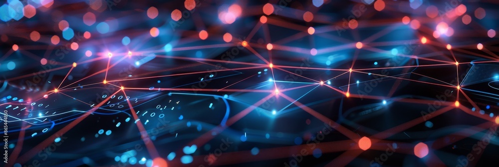 Poster network, a vibrant digital background with interconnected data lines and 5g points, representing hig