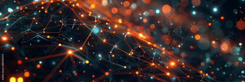 Poster network, an abstract background with luminous circuits and geometric , emphasizing fast data transmi