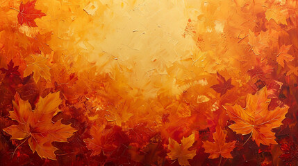 This image features an abstract painting of autumn leaves in vibrant orange, yellow, and red hues. The textured brushstrokes on the acrylic canvas create a colorful, modern depiction of fall foliage.