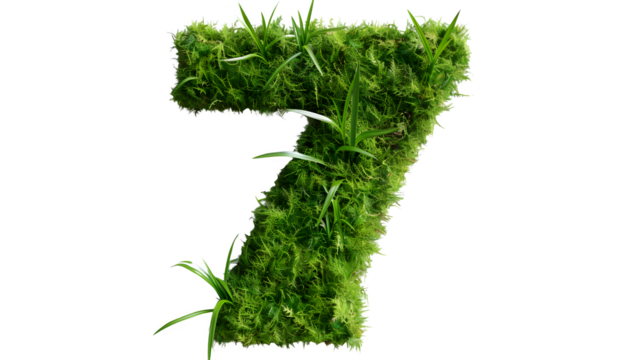 Digit 7 made with grass, PNG file, transparent background, isolated on white - Powered by Adobe