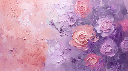 an abstract painting of roses with pastel colors, including purple and pink brushstrokes. The textured petals are created using an impressionist style.
