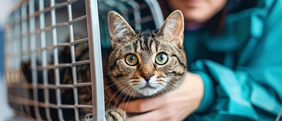 Tranquil Cat Comforted by Vet in Carrier