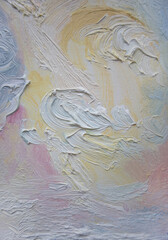 Original painting abstract sunrise. Early morning haze skyscape. Pastel color textured background.