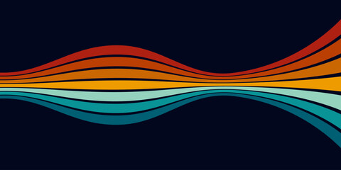 Retrofuturism poster design in trendy retro line style. Modern art poster retro vintage style 70s stripes background template lines shapes vector design.