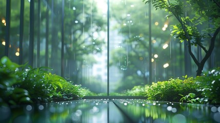 Sustainable glass office building, Eco-friendly building, with tree for reducing carbon dioxide. Green environment. Eco-friendly, Oxygen.