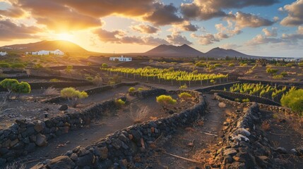beautiful sunrise view from a large crop on a farm