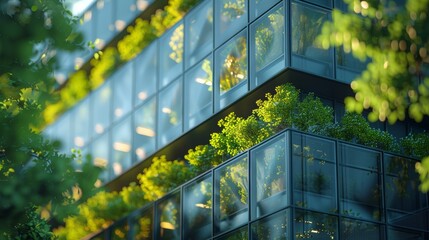 Eco-friendly building in the modern city with tree for reducing carbon dioxide, green environment. Eco-friendly, Oxygen.