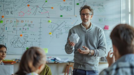 Teacher explaining geometric concepts in a classroom - Generative AI