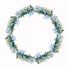 plant circle of baby's breath, ruscus leaf and silverdust leaf flowers for design purposes