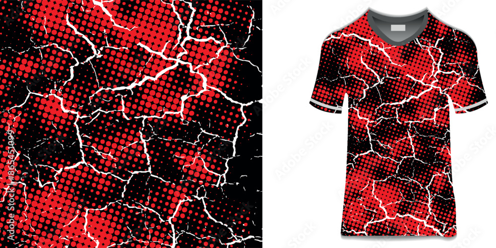 Wall mural Title sublimation jersey shirt design vector template background grunge brush halftone red black splash splatter paint steel texture. vector ilustration