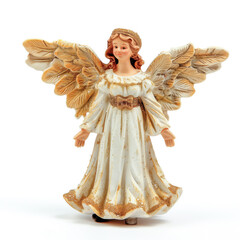 Gold and white Christmas angel figurine with wings