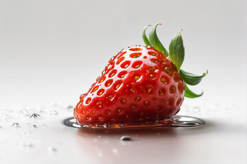 Wet strawberry. Ripe strawberries in water splashes on a gray