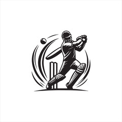 Cricket Player Logo Playing Short Concept White Background
