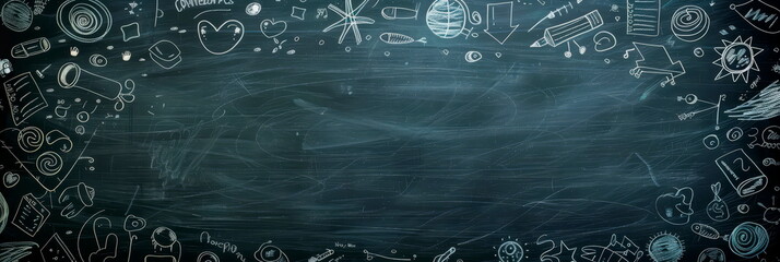 A classic chalkboard background with chalk scribbles and doodles, evoking a sense of nostalgia and traditional learning.