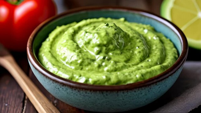  Fresh and zesty guacamole dip ready to be savored